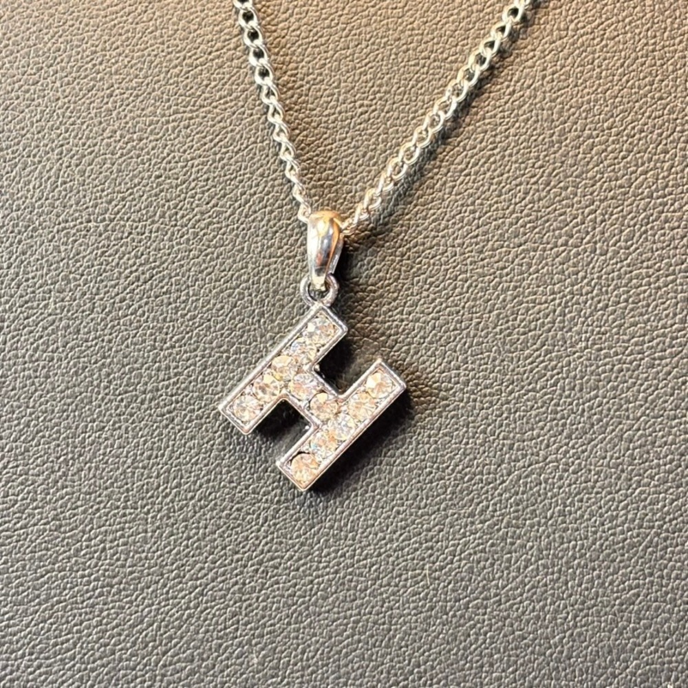 Initial Necklace Silver H Pendant Crystal Statement Y2K Preppy Back to School
